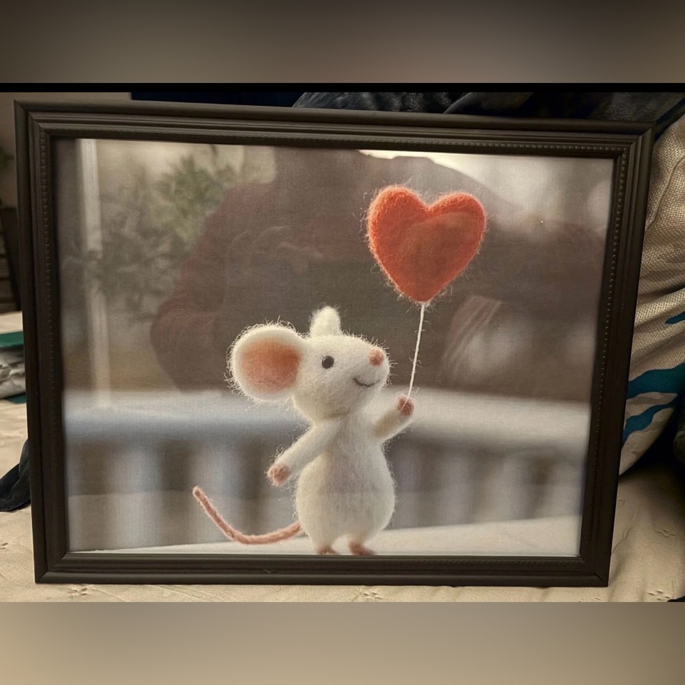 Framed Mouse with Heart Balloon Wall Art